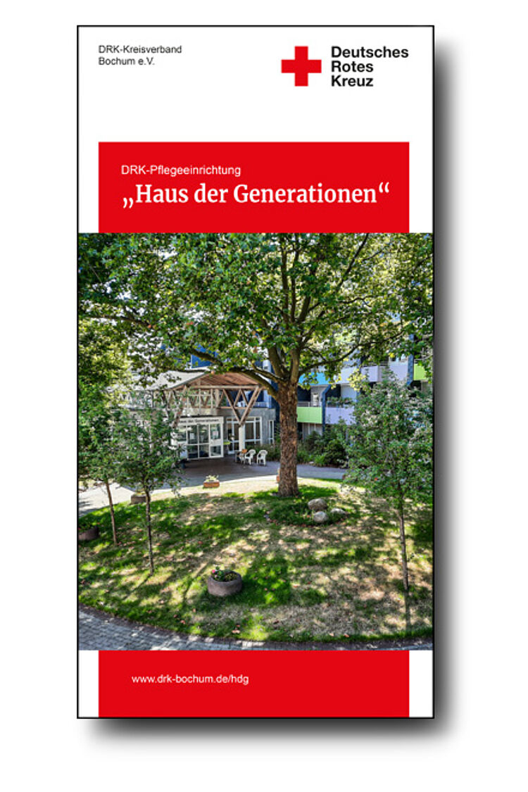 Flyer HdG Deckblatt des Flyers "Haus der Generationen" mit Blick auf den Eingang des Hauses.